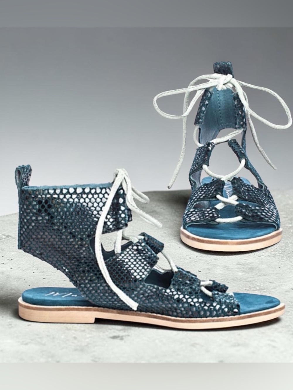 Matisse Blue Snake Print Gladiator Sandals – Lace-Up Boho Chic